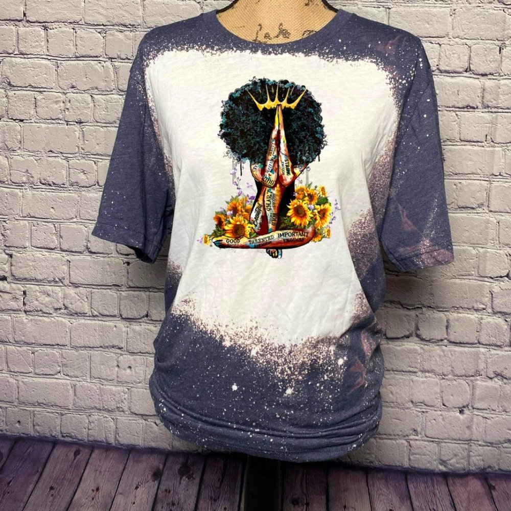 Custom Bleached Sublimation Strong Woman Graphic Tee